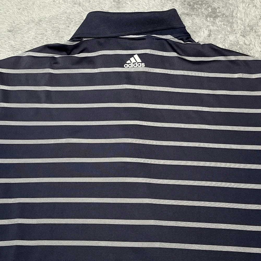 Adidas Clinacool Men's Polo Short Sleeve Shirt Blue/White Striped Landrover SZ M